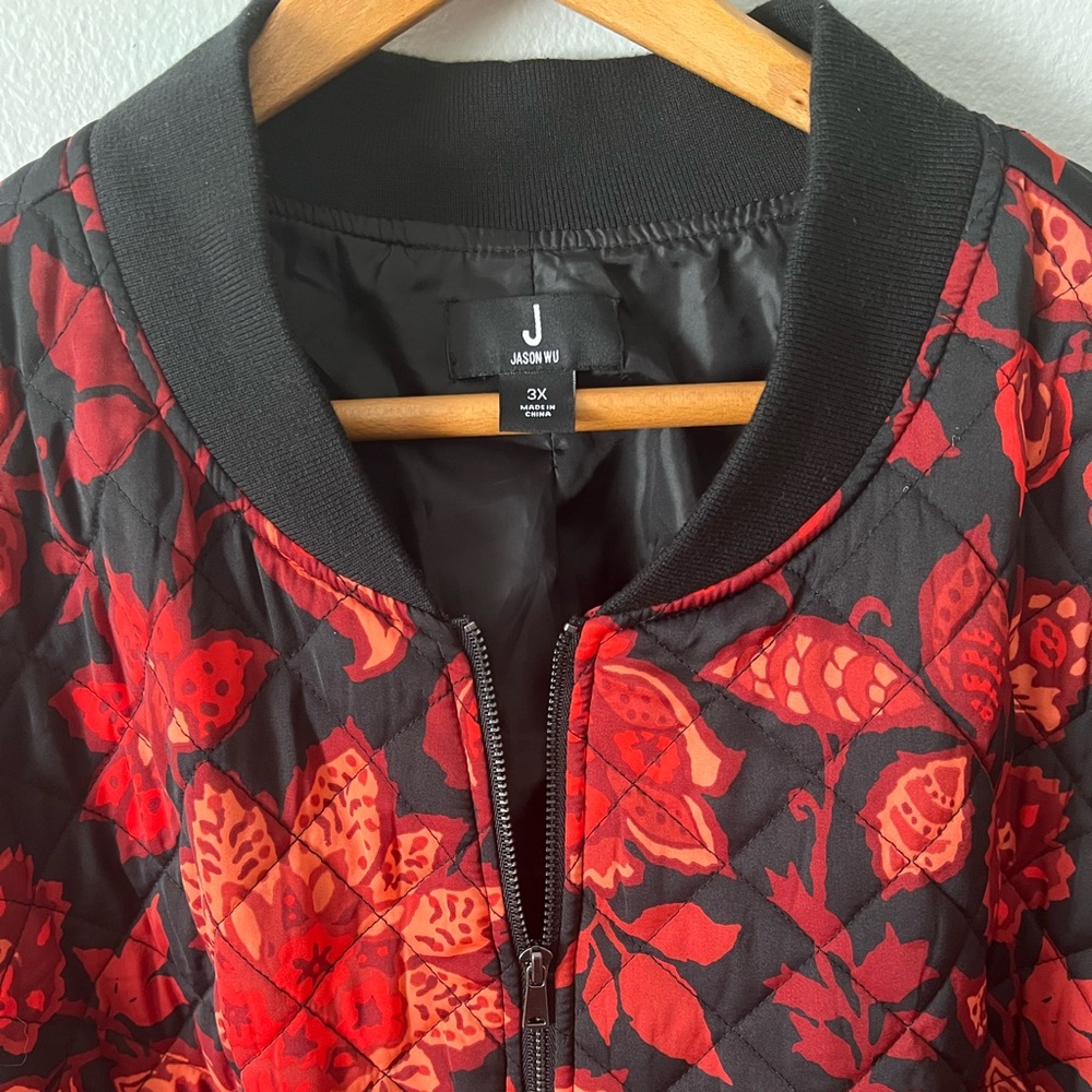 NWOT J Jason Wu Floral Quilted Woven Bomber Jacket Size 3X Red Black NEW - Picture 7 of 9